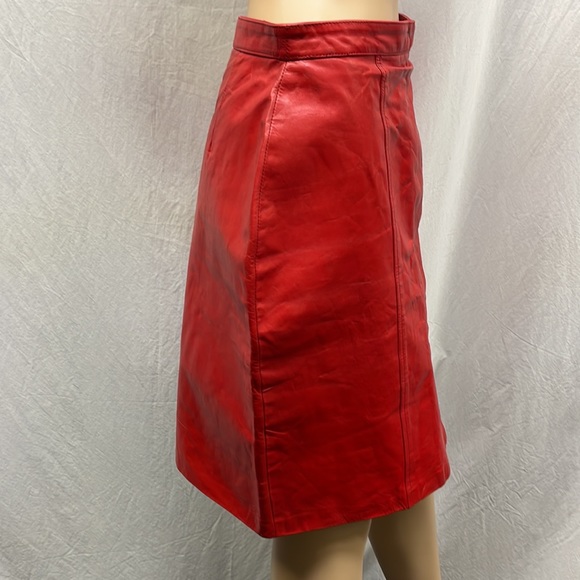 Vintage Terra Women's Red Genuine Leather Pencil Skirt - Picture 2 of 7